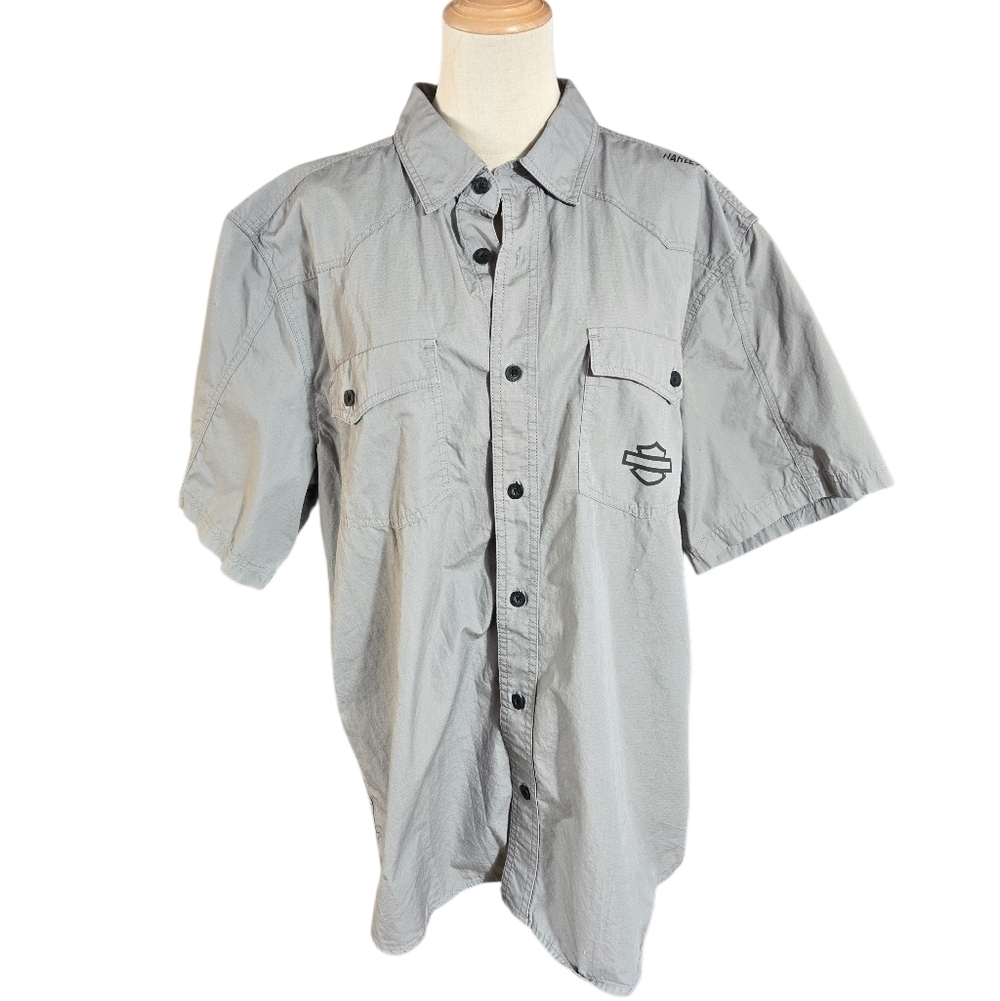 Harley Davidson Gray Logo Button-Up Men's Shirt